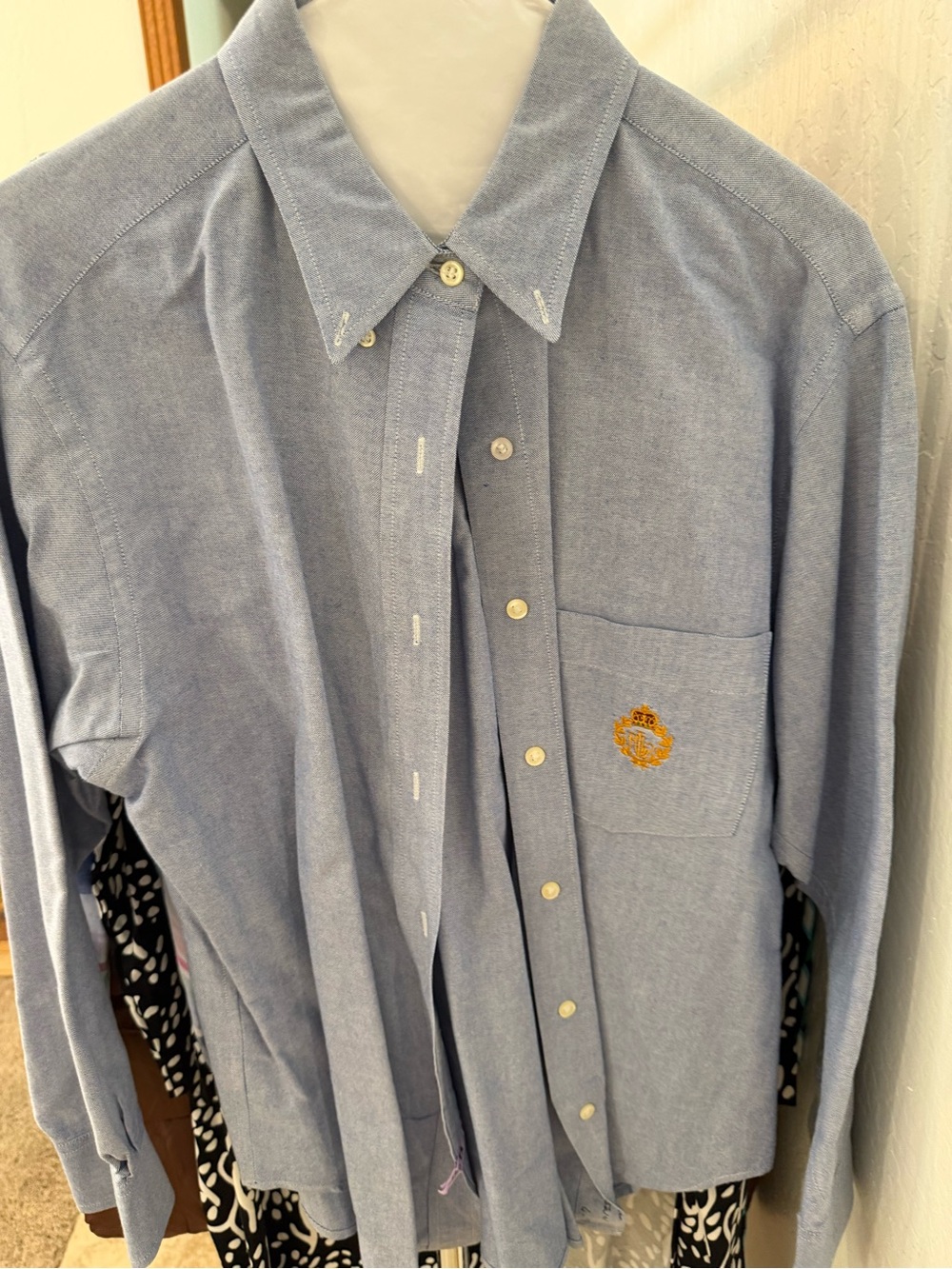 Ralph Lauren Light Blue Oxford Button-Down Shirt with Crest Pocket Embroidery